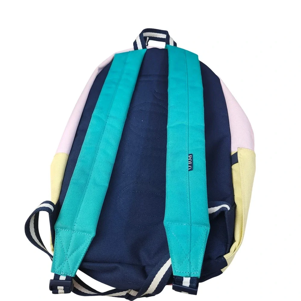 Polo Ralph Lauren Colorblock Backpack Navy Pink Yellow Teal with Pouch Designer